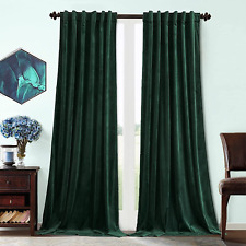 Dark Green Velvet Curtains for Bedroom Window with Back Tab, Super Soft Vintage 