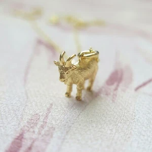 Gold Plated 925 Silver Chinese Zodiac 2025 Year of the Goat Pendant Necklace - Picture 1 of 3