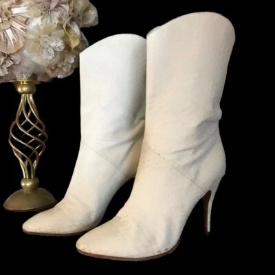 BOTAS DE TACÓN MUJER VINTAGE CIRCA AÑOS 80 ADIGE PARIS CUERO BLANCO TALLA 6,5M  Foto 1 de 4