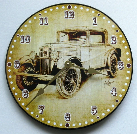 Wall clock. Model T Ford clock. Old car clock. Vinyl clock. Recycled record Cover
