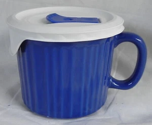 Corning Ware "Colours" Stoneware Mug + Snap-on Lid, Blue & White, 20 oz. Exc. - Picture 1 of 10