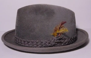 1960s Old Vintage Stetson Sovereign Fedora Hat with Feather Gray Grey Size 6 7/8 - Picture 1 of 12