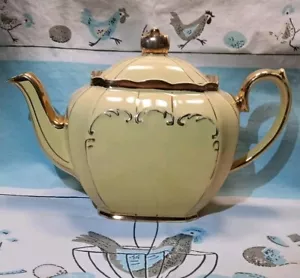 Sadler Yellow Gold Gilded Cube Teapot 1922 Made In England Antique Rare Nice - Picture 1 of 15