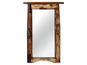 Wandspiegel Fenster Flurspiegel Holzrahmen braun 45 cm massiv vintage Unikat - Bild 1 von 3