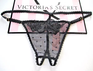 VICTORIA'S SECRET VERY SEXY V-String Thong Panty VS Black Mesh Dot S M L XL Open - Picture 1 of 5