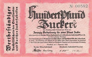Stralsund Zuckerfabrik G.m.b.H. 100 Pfund Zucker1923 Kfr - Bild 1 von 2