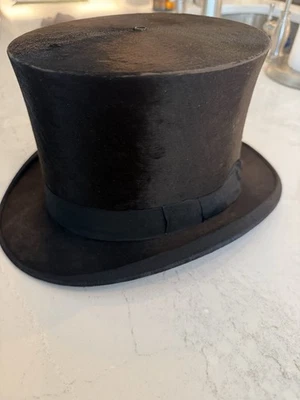 ANTIGUO SOMBRERO DE COPA DE PIEL DE CASTOR NEGRO DE PIEL DE CASTOR SINCLAIR & CO. LONDRES ORIGINAL DE 1880 Foto 1 de 4