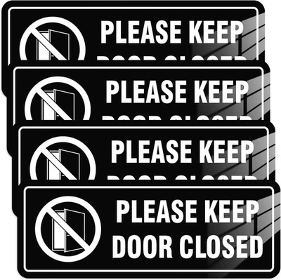 4 Pack Keep Door Closed Signs 8x3 Inch Self Adhesive Acrylic - Image 1 of 4