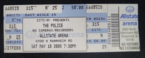 THE POLICE Ticket Stub ALLSTATE ARENA SAT MAY 10 2008 CHICAGO - Foto 1 di 2