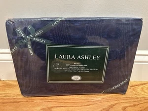 Vintage Laura Ashley Queen flaches Laken Salon marineblau 200 Profilzahl neu im Paket - Bild 1 von 8