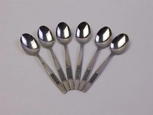Set Of 6 Rose Stainless Steel Japan Demitasse Spoons Vintage MCM - Picture 1 of 6