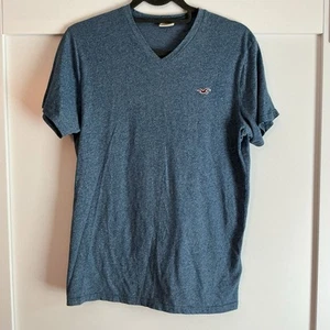 Hollister Shirt Men's Medium Heather Blue Logo V-Neck Short Sleeve Embroidered - Picture 1 of 4