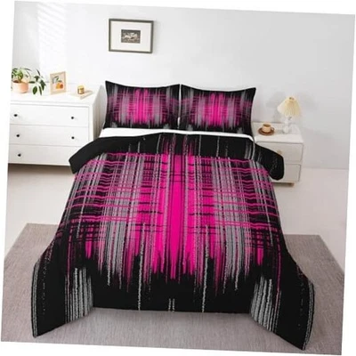  Juego de cama de edredón abstracto tamaño edredón para niños niños niñas doble negro rosa intenso Foto 1 de 4
