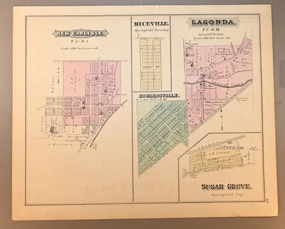 1875 Plat Map New Carlisle Lagonda Sugar Grove Riceville Clark County Ohio - Image 1 of 4