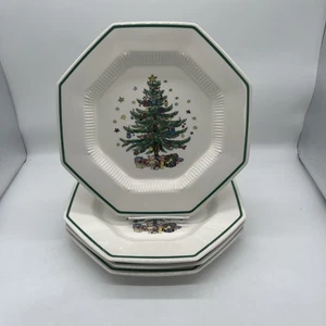 Vintage Nikko Weihnachten SPEISETELLER 4er Set Achteck Weihnachtsbaum 103/4" - Bild 1 von 10