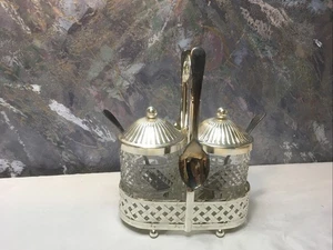 Vintage Wexford Glas Gewürze/Gelee Glas mit Silber Teller Deckel, Löffel & Tablett - Bild 1 von 12