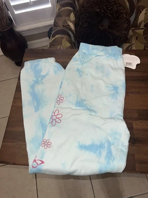 象牙色 Ella 领带染料运动裤女式蝴蝶花朵休闲睡衣慢跑裤 — 第 1/4 张图片