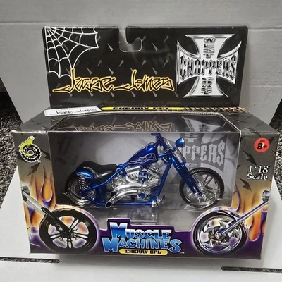 Vtg 2003 Jesse James Cherry CFL BLUE Muscle Machines 1:18 Rigid Chopper SEALED ! - Image 1 of 4