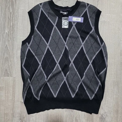 Apt 9 Sweater Vest Casual Men's Large Black Gray Cotton V-neck - Image 1 of 3