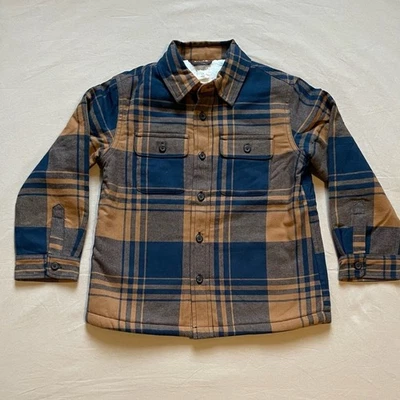 J. Chaqueta forrada Sherpa Crew Factory azul marino y naranja a cuadros talla XS 4-5 Foto 1 de 4