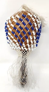 Vintage Shekere Gourd Shaker w/Carved Wood Handle Beaded Netting Indonesia - Picture 1 of 7