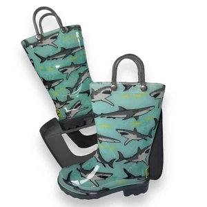 Western Chief "Tropic Shark" PVC Rain Boots Teal / Grey Toddler 7 - Picture 1 of 11