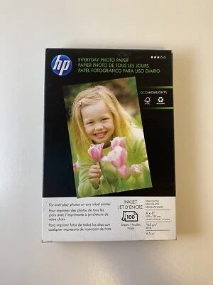 HP Genuine Everyday Photo Paper 100 Inkjet Sheets 4x6 Glossy Sealed New in Box - Image 1 of 4