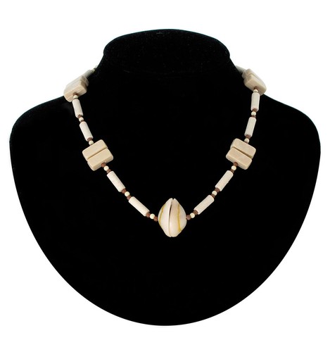 OFF WHITE Collana con perline in ceramica bianca conchiglia naturale originale fatta a mano 16"