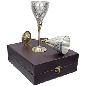 Antique Silver GOld Champagne Wine Glass Barware Drinkware 2 Pieces For Gift - Picture 1 of 4