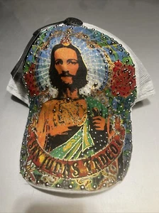 Four 41 Hat Cap Snapback White Studded Stones Trucker Y2K One Size Adjustable - Picture 1 of 8