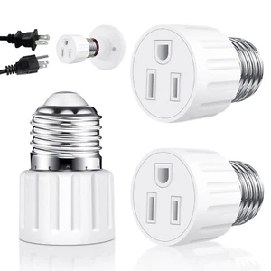 (2 Packs) 3 Prong Light Socket to Plug Adapter, E26 E27 Light Socket Outlet A... - Picture 1 of 8