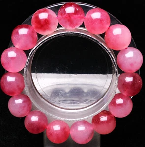 13,5 mm Natürliche Rose Chalzedon Quarz Kristall Edelstein Runde Perlen Armband - Bild 1 von 6