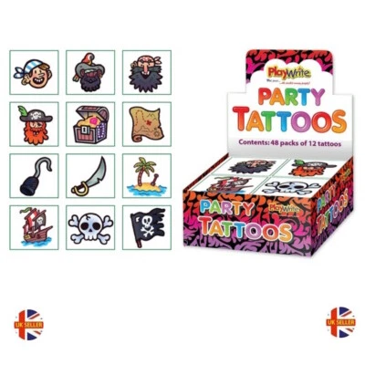 PLAYWRITE Kids Pirate Tattoos Childrens Party Bag Fillers Boys Temporary Tattoo