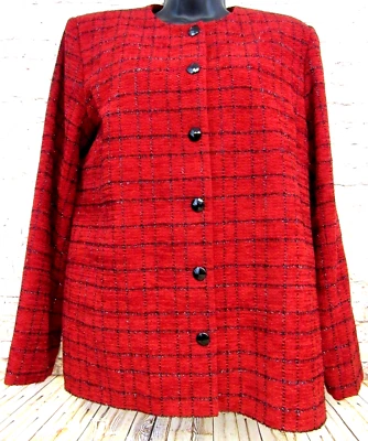 Alfred Dunner Womens Lined Suit Jacket Blazer Size 8 Red/Black Checkered - Изображение 1 из 4