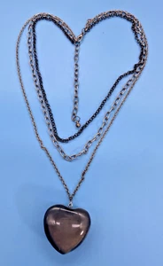 Gray Agate Heart Stone Pendant 3 Strands Different Chain & Color Link Necklace - Picture 1 of 10