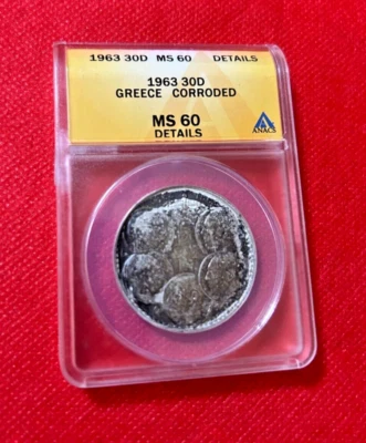 Moneda de plata griega 30D 1963 Anacs MS 60 detalles tonificada Foto 1 de 2