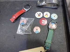 7 Vintage Kids Wristwatch Dials Snoopy, Mickey, Cinderella, Alice in Wonderland - Picture 1 of 7