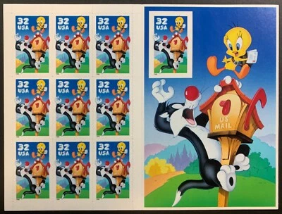 United States, Scott #3205, Scarce with Imperf, 32¢ SYLVESTER & TWEETY Sheet MNH - Image 1 of 3