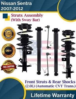 OE Front Strut & Rear Shocks W/Sway Bar for 2007-2012 Nissan Sentra Lifetime War - Image 1 of 4