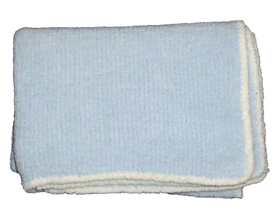 Manta de bebé Pottery Barn Kids azul chenilla blanca crema ribete seguridad Lovey 07 Foto 1 de 3