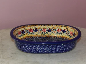 Polish Pottery Oval Deep Dish Baker! UNIKAT Signature Butterfly Summer Pattern! - Picture 1 of 3