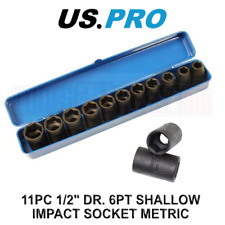 US PRO Tools 11PC 1/2" DR 6 Point Shallow Impact Metric Socket Set 10 - 21mm