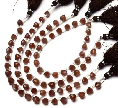 Natural Gem Brown Moonstone Faceted 7MM Trillion Shape Briolette Beads 8" Strand - Image 1 of 4