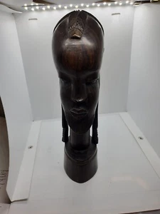 Estatua tribal de Kenia tallada a mano de madera oscura cabeza africana escultura de madera - Imagen 1 de 7