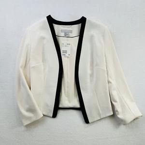 H&M Blazer Womens Size 6 White Black Long Sleeve Jacket Coat Preppy Ladies NEW - Picture 1 of 24