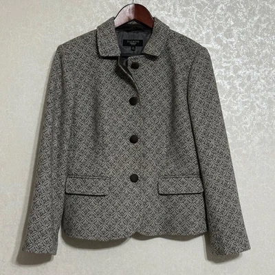 Talbots Petites Diamond Chevron Pattern Gray Tweed Wool Blend Blazer Jacket 12P - Image 1 of 4