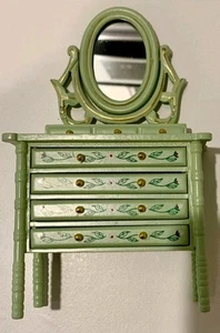 Miniature Dollhouse Dressing Table with Mirror Green Hand Painted 1:12th Scale - Picture 1 of 3