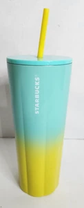 Starbucks 2021 Teal Blue & Yellow Ombre Stainless Steel 24Oz/ 709ML Cold Cup NEW - Picture 1 of 8