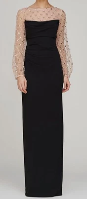 JS Collections Women's Black Floral Appliqué Long Sleeve Column Dress Size 16 - Image 1 of 4