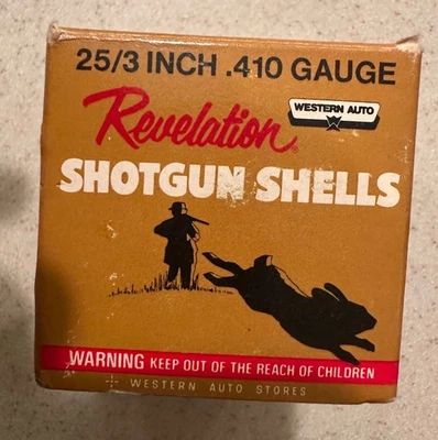 Vintage Revelation Field Load EMPTY .410 Shotgun Shell Ammo Box WESTERN AUTO - Image 1 of 4